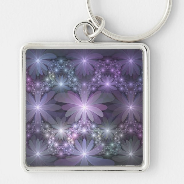 Bed of Flowers Trendy Shiny Abstract Fractal Art Key Ring (Front)