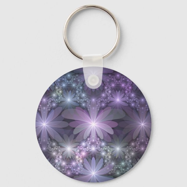 Bed of Flowers Trendy Shiny Abstract Fractal Art Key Ring (Front)