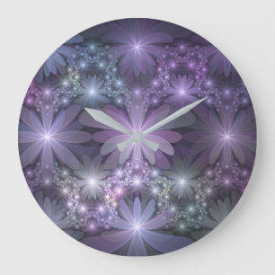 Bed of Flowers Trendy Shiny Abstract Fractal Art Large Clock