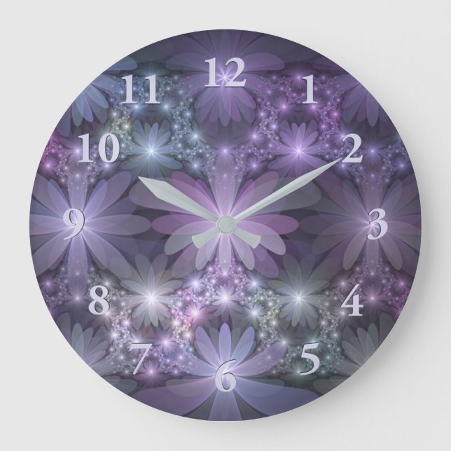 Bed of Flowers Trendy Shiny Abstract Fractal Art Large Clock (Front)