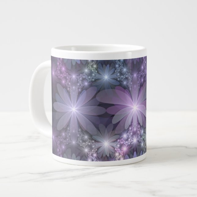 Bed of Flowers Trendy Shiny Abstract Fractal Art Large Coffee Mug (Front Left)