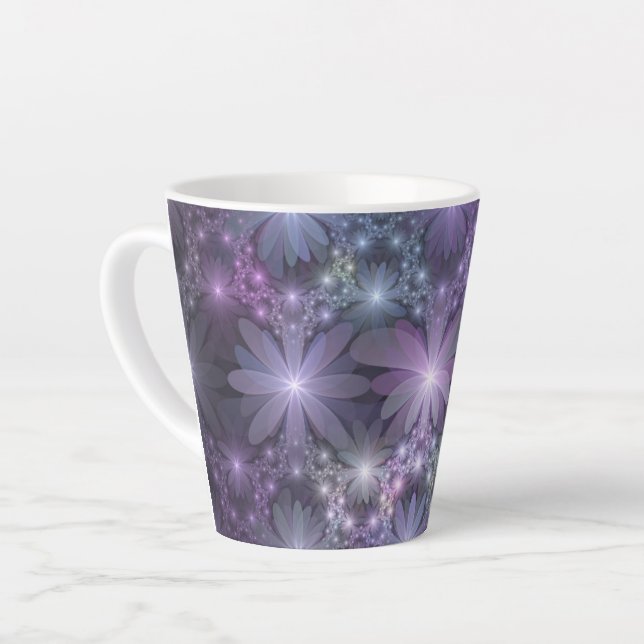 Bed of Flowers Trendy Shiny Abstract Fractal Art Latte Mug (Left Angle)