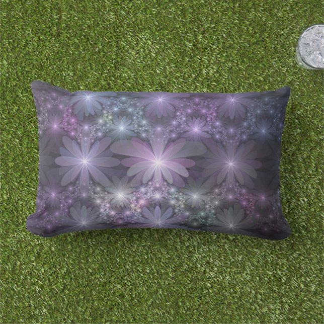 Bed of Flowers Trendy Shiny Abstract Fractal Art Lumbar Cushion (Grass)