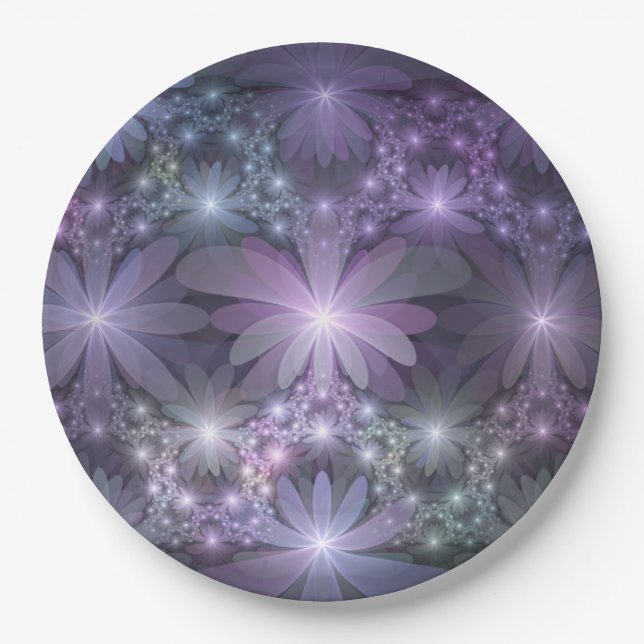Bed of Flowers Trendy Shiny Abstract Fractal Art Paper Plate (Front)