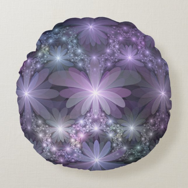 Bed of Flowers Trendy Shiny Abstract Fractal Art Round Cushion (Front)