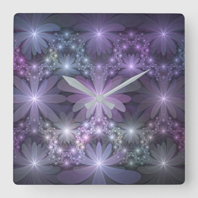 Bed of Flowers Trendy Shiny Abstract Fractal Art Square Wall Clock (Front)