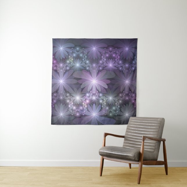 Bed of Flowers Trendy Shiny Abstract Fractal Art Tapestry (In Situ)