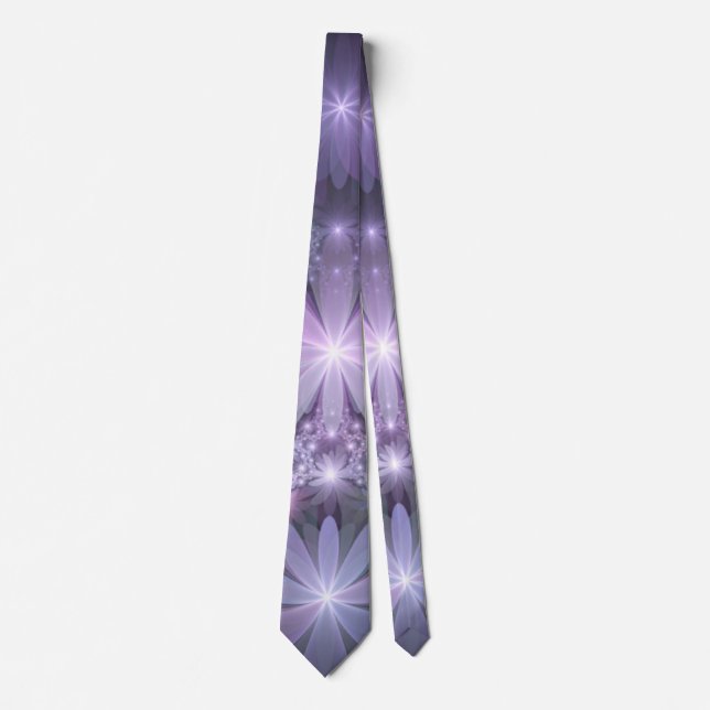 Bed of Flowers Trendy Shiny Abstract Fractal Art Tie (Front)