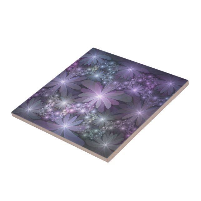 Bed of Flowers Trendy Shiny Abstract Fractal Art Tile (Side)