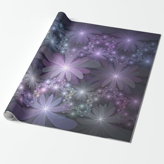 Bed of Flowers Trendy Shiny Abstract Fractal Art Wrapping Paper (Unrolled)