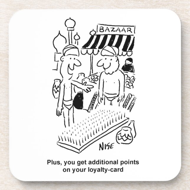 Bed of Nails at a Bazaar Cartoon Coaster (Front)