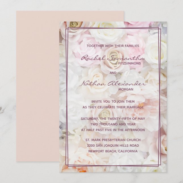 Bed of Pale Roses Wedding Invitations (Front/Back)