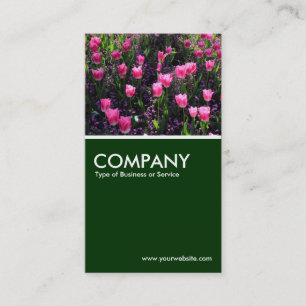 Bed of Pink Tulips - Dark Green Business Card
