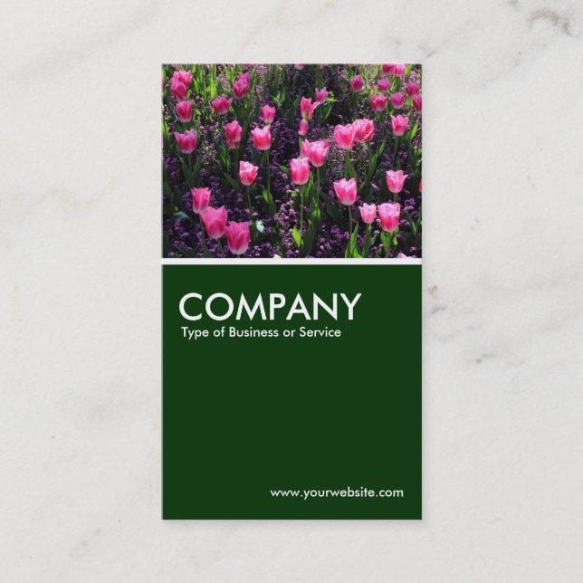 Bed of Pink Tulips - Dark Green Business Card (Front)