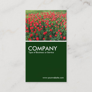 Bed of Red Tulips 01 - Dark Green Business Card