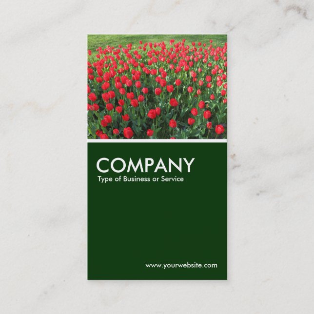 Bed of Red Tulips 01 - Dark Green Business Card (Front)