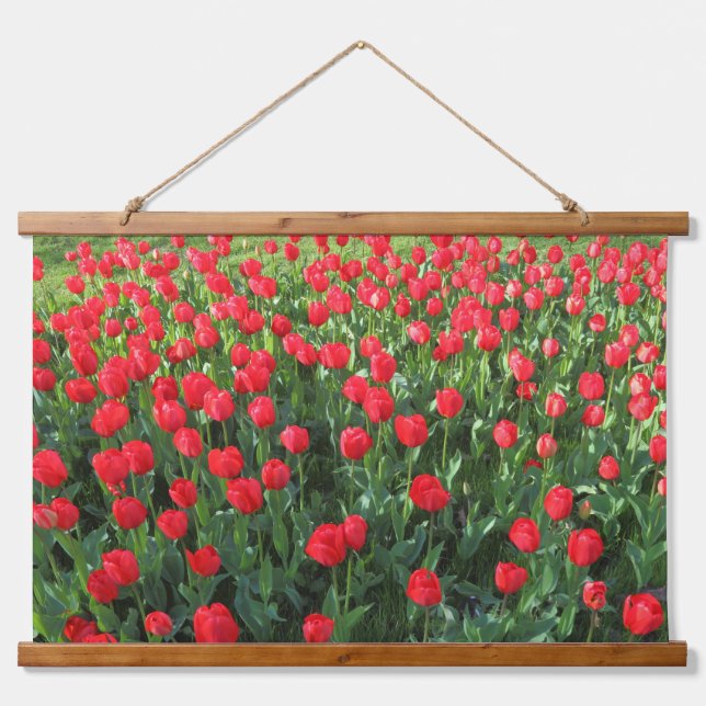 Bed of Red Tulips 01 Hanging Tapestry (Front)