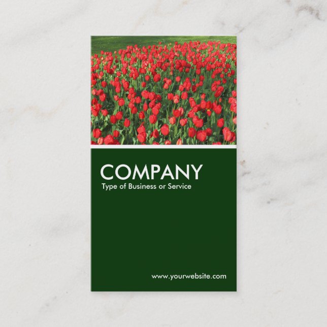 Bed of Red Tulips 02 - Dark Green Business Card (Front)