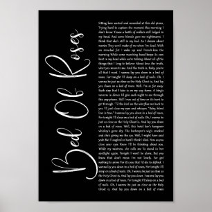 Bed Of Roses Black Script Song Lyric Print