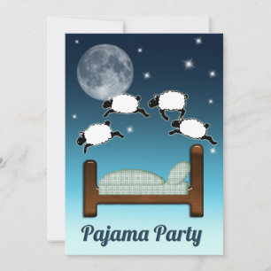 Bed, Sky, and Counting Sheep at Night PJ Party Invitation
