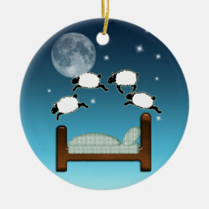 Bed, Sky, & Counting Sheep at Night Ceramic Tree Decoration
