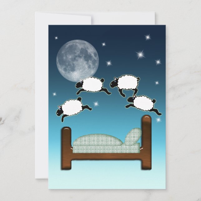 Bed, Sky, & Counting Sheep at Night Invitation (Front)