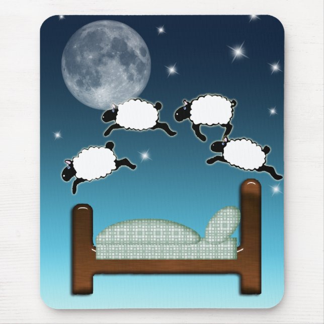 Bed, Sky, & Counting Sheep at Night Mouse Mat (Front)