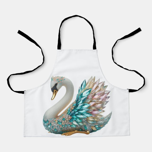 Bedazzled Diamond Swan Gold Crystal Bling Apron (Front)