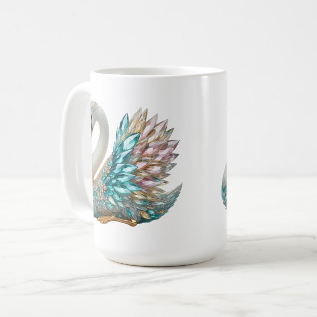 Bedazzled Diamond Swan Gold Crystal Bling Coffee Mug (Front Left)