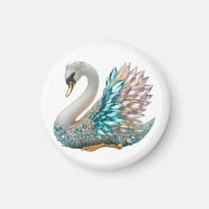 Bedazzled Diamond Swan Gold Crystal Bling Magnet