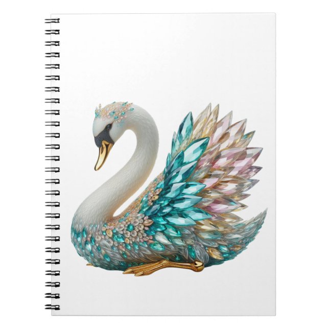 Bedazzled Diamond Swan Gold Crystal Bling Notebook (Front)