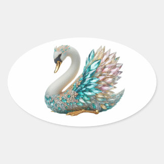 Bedazzled Diamond Swan Gold Crystal Bling Oval Sticker