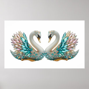Bedazzled Diamond Swan Gold Crystal Bling Poster