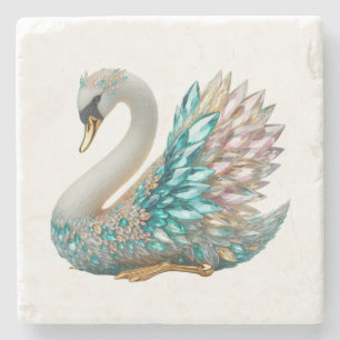 Bedazzled Diamond Swan Gold Crystal Bling Stone Coaster