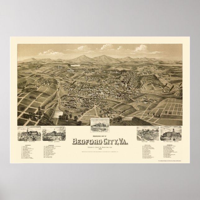 Bedford City, VA Panoramic Map - 1891 Poster (Front)
