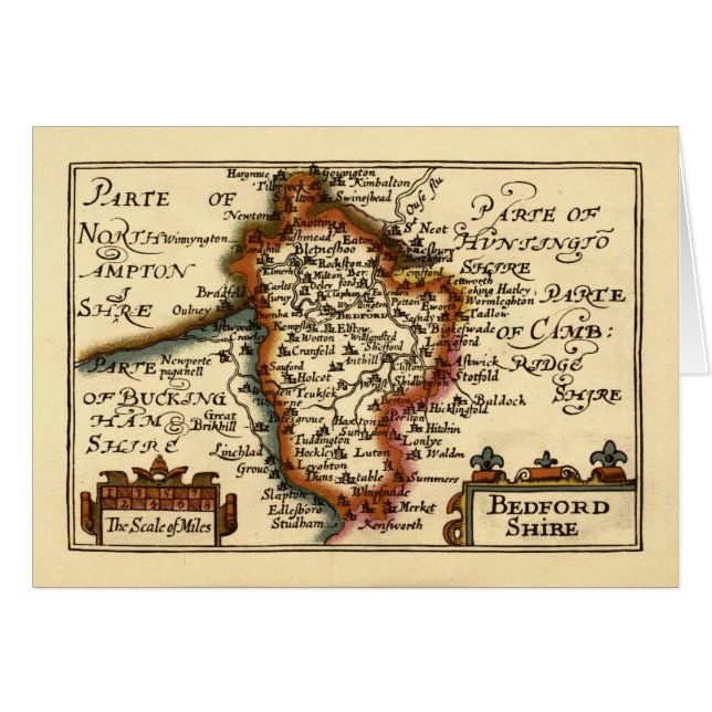 Bedfordshire County England Old Antiquarian Map (Front Horizontal)