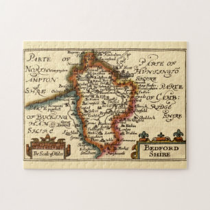 Bedfordshire County England Old Antiquarian Map Jigsaw Puzzle