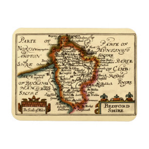 Bedfordshire County England Old Antiquarian Map Magnet