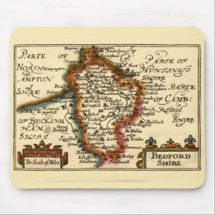 Bedfordshire County England Old Antiquarian Map Mouse Mat