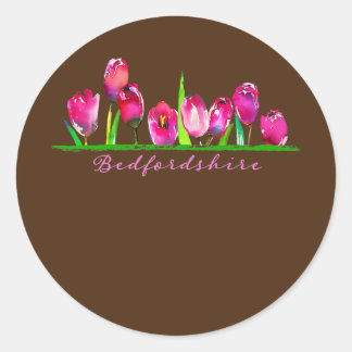Bedfordshire UK Watercolor Tulips Women Girls Classic Round Sticker