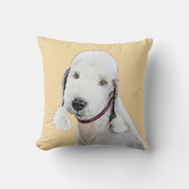 Bedlington Terrier 2 Painting - Original Dog Art Cushion (Front)