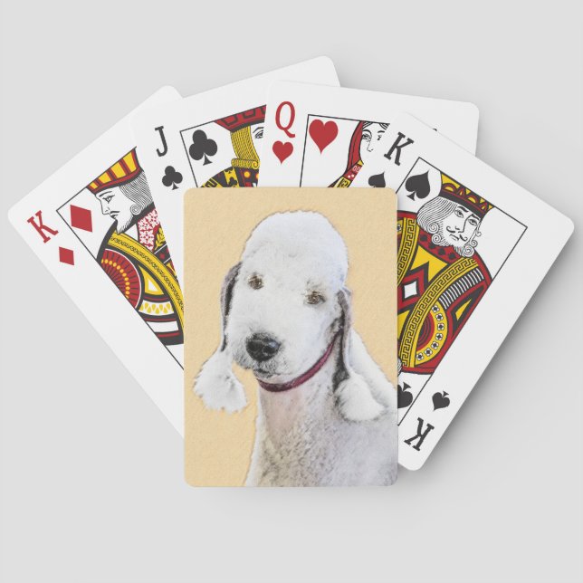 Bedlington Terrier 2 Painting - Original Dog Art Playing Cards (Back)