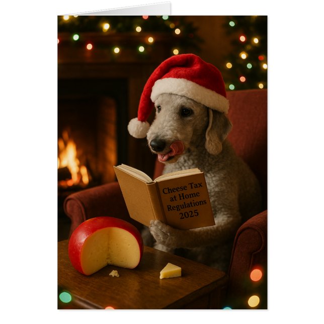 Bedlington Terrier 'Cheese Tax' Christmas card (Front)