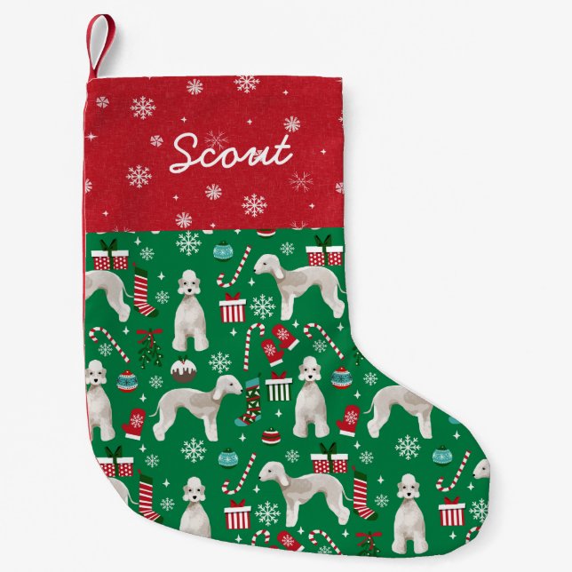 Bedlington terrier Custom dog name christmas Small Christmas Stocking (Front)
