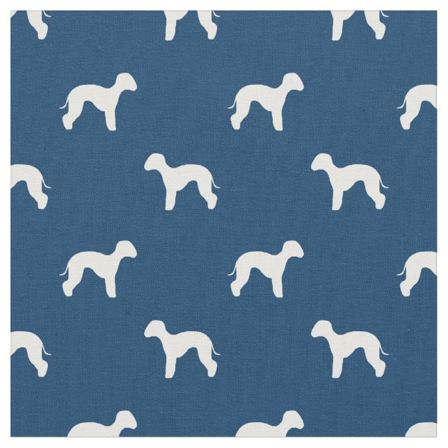 bedlington terrier dog navy blue silhouette fabric (Close Up)