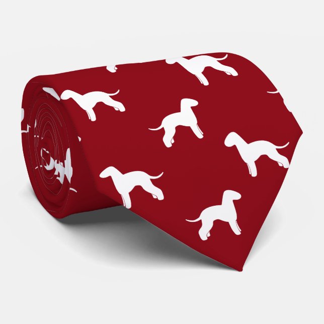 Bedlington Terrier Dog Silhouettes Pattern Red Tie (Rolled)