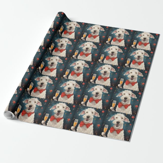 Bedlington Terrier New Year Wrapping Paper (Unrolled)