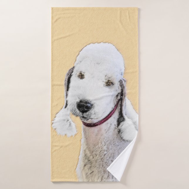 Bedlington Terrier Painting - Original Dog Art Bath Towel Set (Bath Towel)
