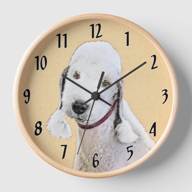Bedlington Terrier Painting - Original Dog Art Clock (Front)