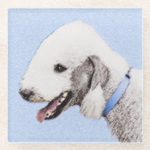 Bedlington Terrier Painting - Original Dog Art Glass Coaster